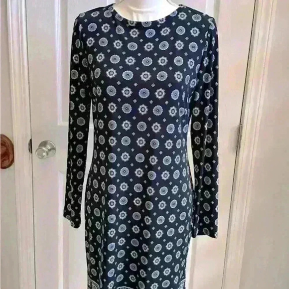 Michael Kors Geometrical Blue Jersey Stretch Shift Dress Gorgeous Women’s Small - Picture 3 of 10